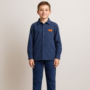 Boys Casual Blue Corduroy 2-Piece Set – Long Sleeve Shirt & Pants-Like New